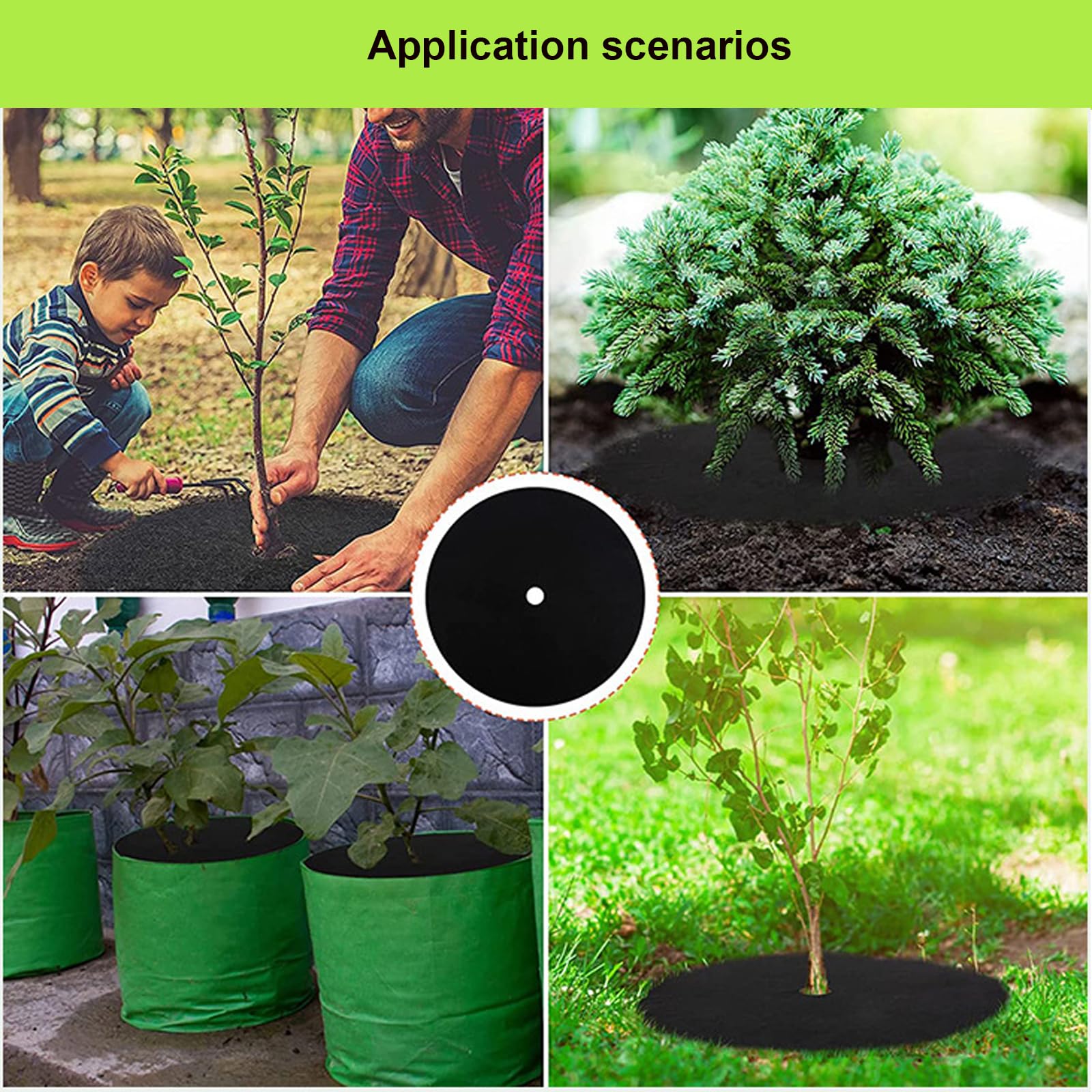 Genérico Discos Anillos de Mantillo para árboles, 10 Piezas Nillos protección contra Malas Hierbas, Tejido no Tejido, Discos de Antillo Biodegradables, Jardinería, Protección de Raíces (52 cm)