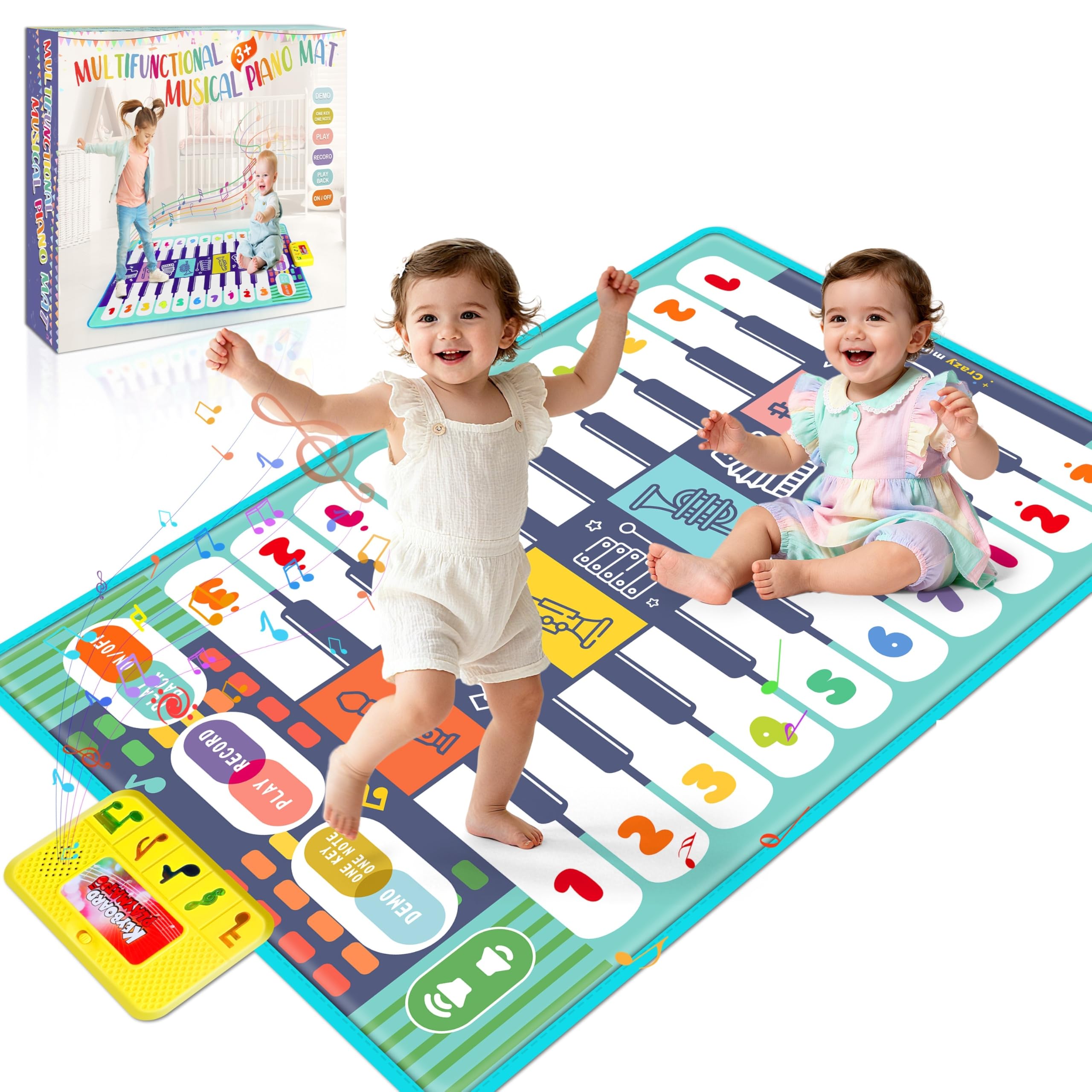 Charmofun Tappeto Musicale Bambini, Tappetino Musicale per Pianoforte con 8 Strumenti, 10 Canzoni Incorporate, Giocattolo Musicale Regalo Natale e Compleanno per Ragazzi Ragazze 1 2 3 4 Anni