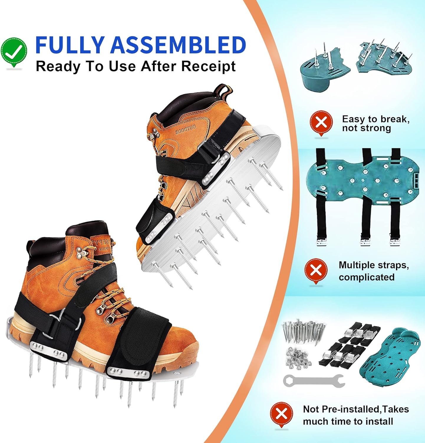 Manual Lawn Aerator Shoes,2026 Aluminum Alloy Base Plate with Adjustable Straps Aeration Shoes,Pre-Assembled Aerating Shoes for Lawn
