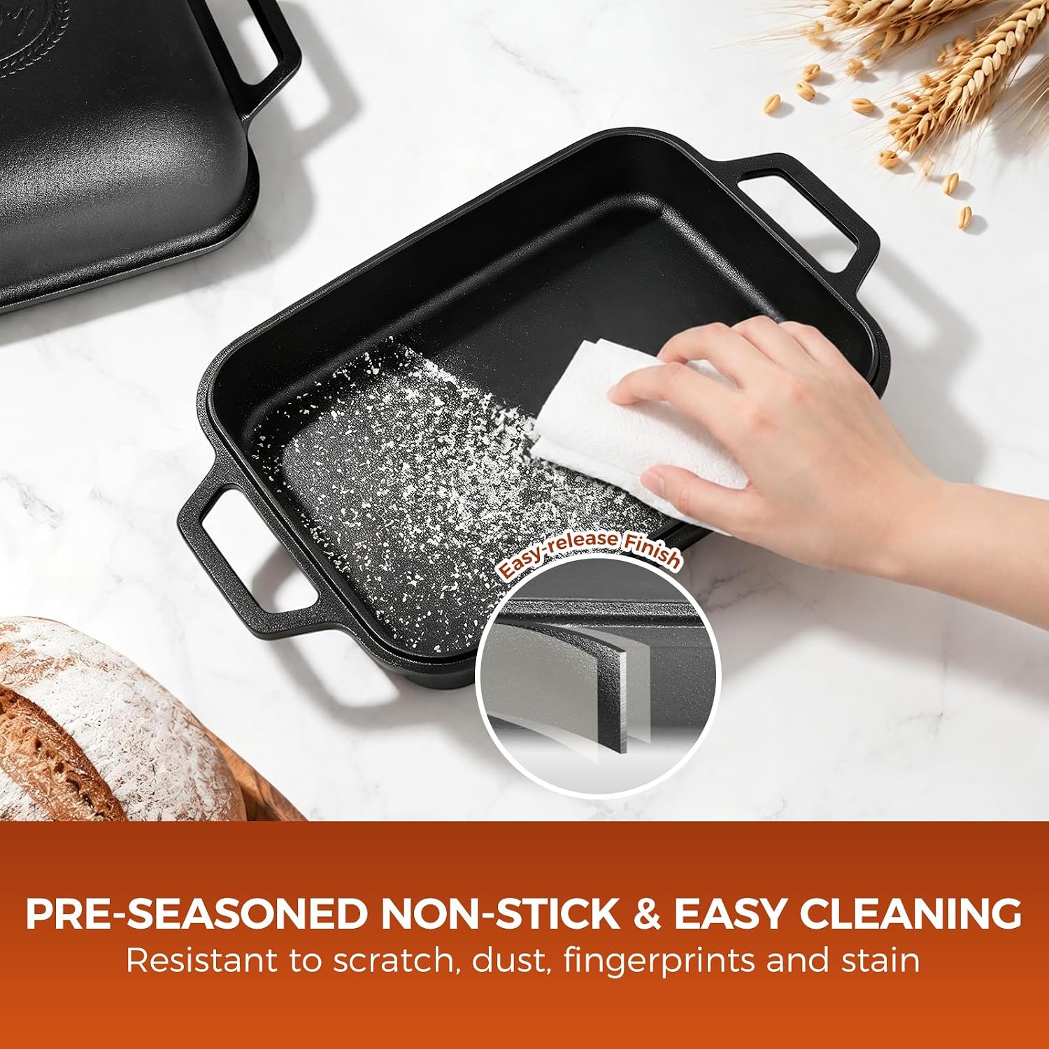 Davivy 5.78QT Cast Iron Dutch Oven for Sourdough,Bread Baking Pan With Lid