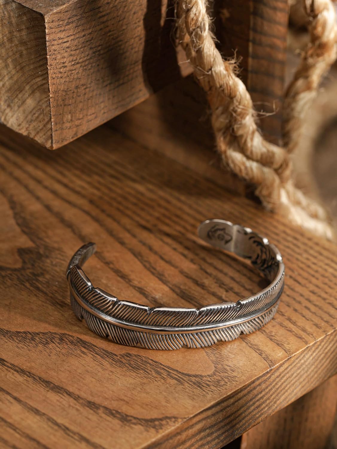 HAQUIL Stainless Steel Native American Feather Cuff Bracelet Jewelry Gift for Men and Women - Image 3