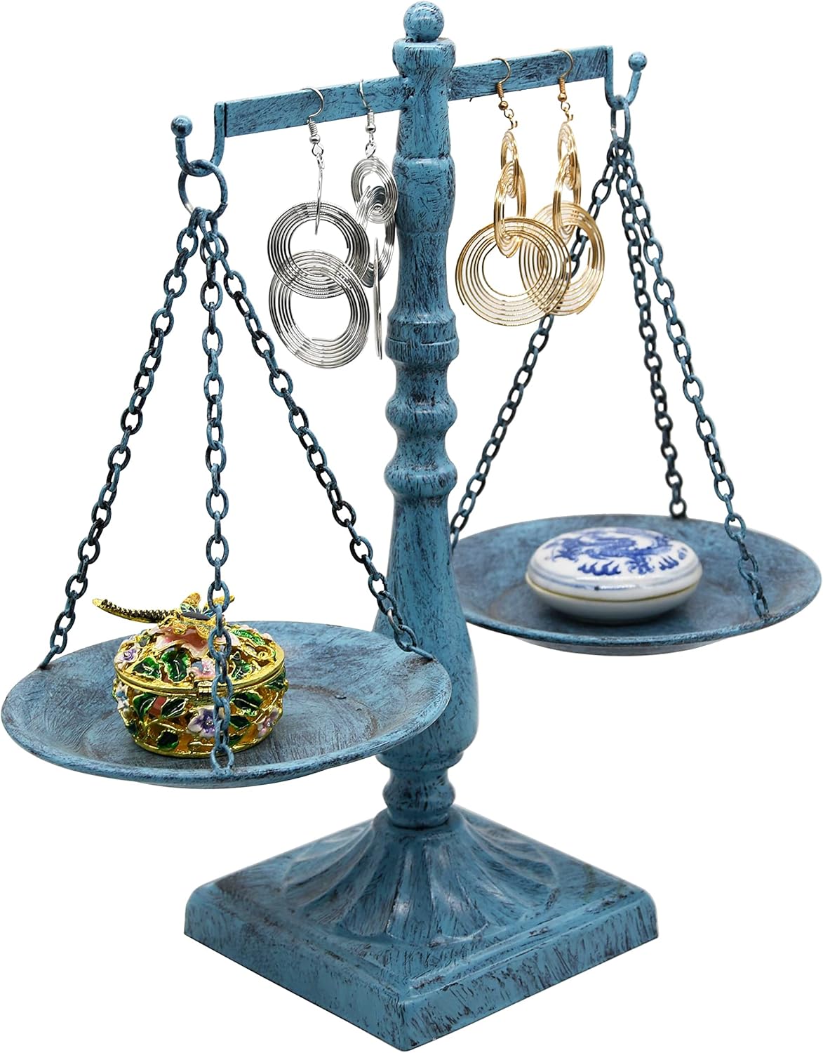 Owlgift Vintage Libra Jewelry Tower, Tabletop Free Standing Necklace Organizer, Jewelry Holder Display For Earrings Storage, Bracelets Watches Tree – Turquoise