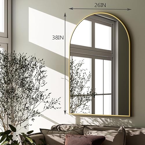 Miniatura 45 de HARRITPURE Espejo de baño arqueado de 20 x 30 pulgadas, espejo de pared, espejo de arco dorado, marco de aleación de aluminio, espejo de baño, sala