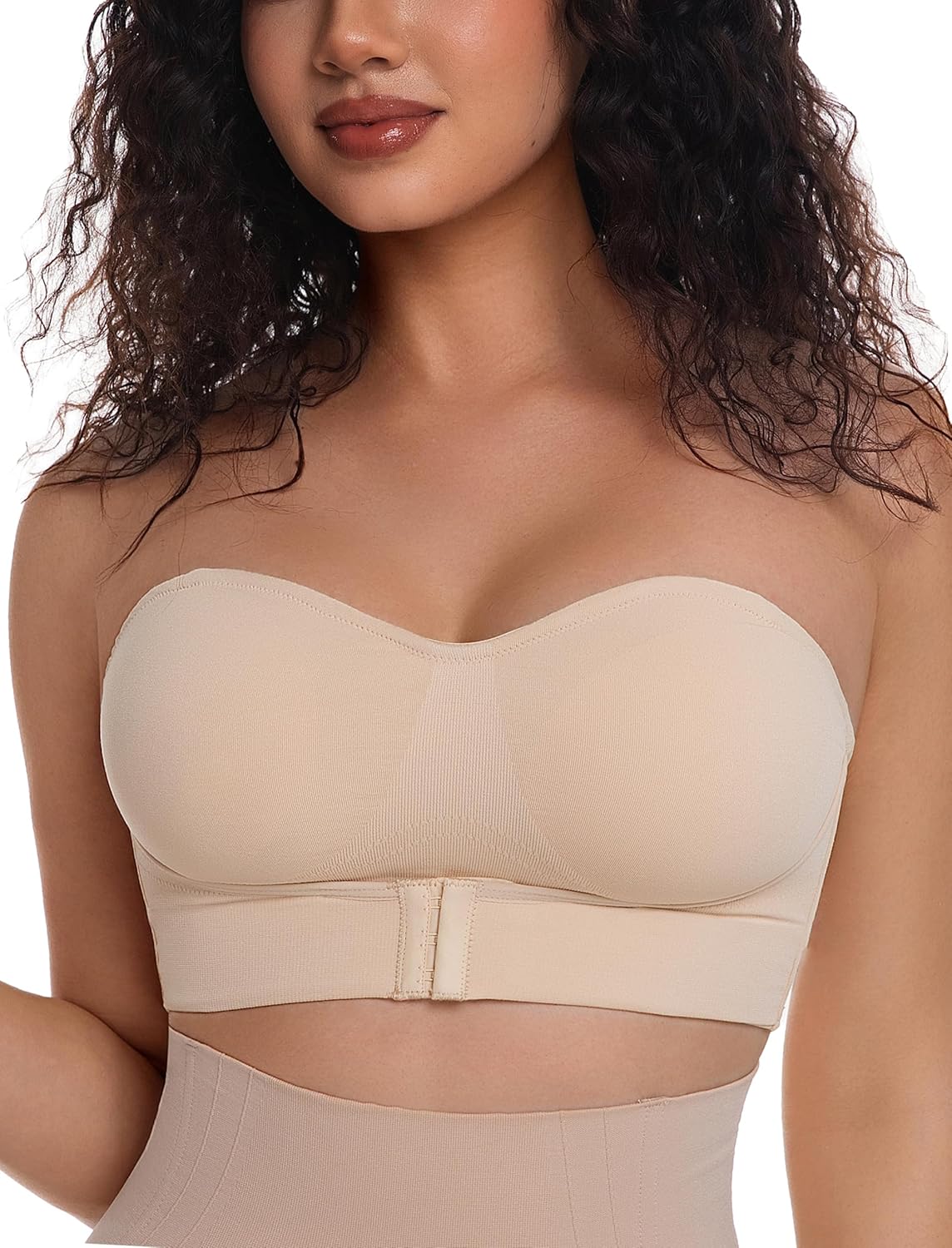 PRETTYWELL Strapless Bra Push Up Bandeau Bras for Women Front Hook Tube Top Bra Non-Slip Seamless Padded Wireless Invisible