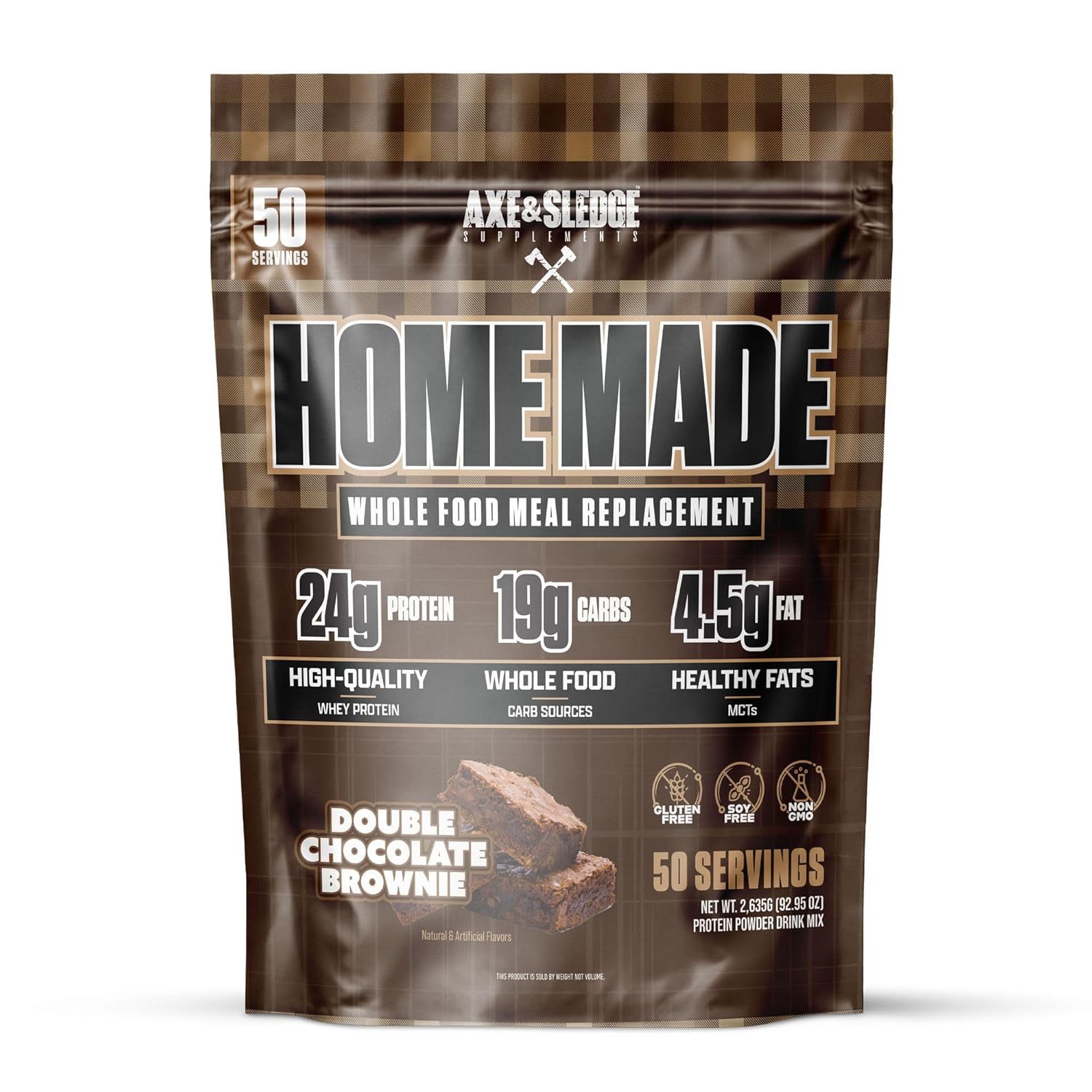 Axe & Sledge Home Made Meal Replacement Powder | 48g Protein | Digestive Enzymes & Fiber | Non-GMO, Premium Ingredients | Protein for Bulking | 25 Servings, Double Chocolate Brownie Axe & Sledge Home Made Meal Replacement Powder | 48g Protein | Digestive Enzymes & Fiber | Non-GMO, Premium Ingredients | Protein for Bulking | 25 Servings, Double Chocolate Brownie