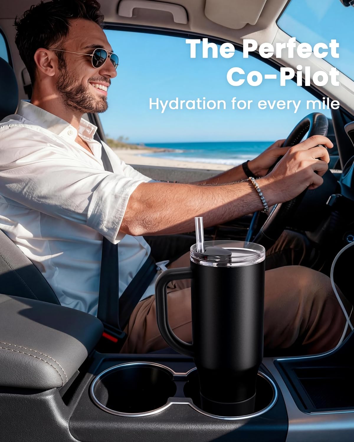 Vibration Plate Exercise Platform with Loop Bands + Renoj FlexSlide 32oz Insulated Stainless Steel Tumbler (Black) – Full Body Workout & Recovery Set