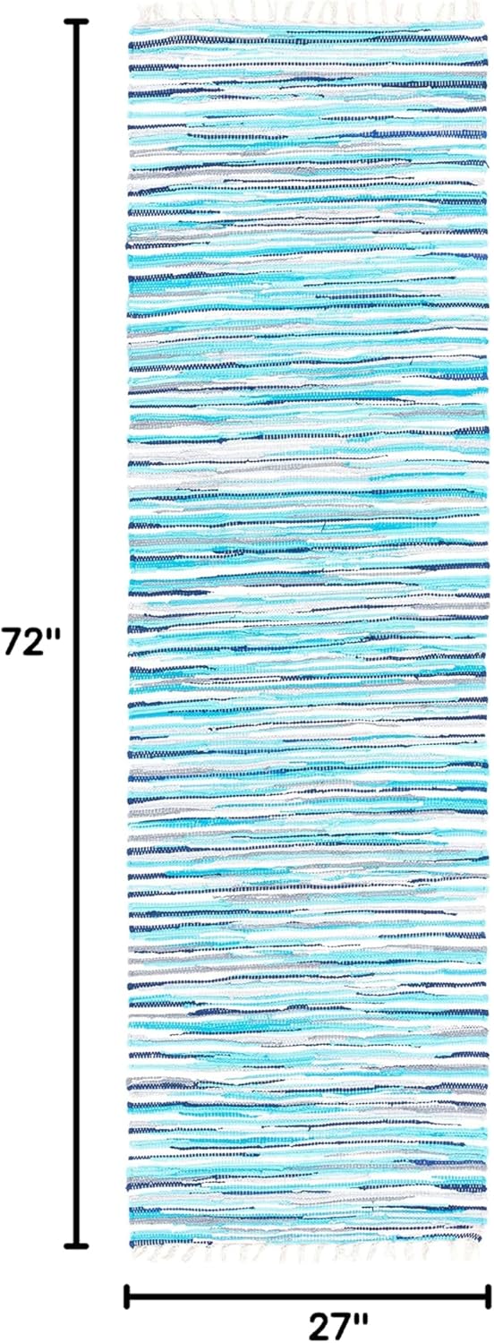 SAFAVIEH Rag Rug Collection Runner Rug - 2'3" x 6', Turquoise & Multi, Handmade Boho Stripe Cotton, Ideal for High Traffic Areas in Living Room, Bedroom (RAR129C)