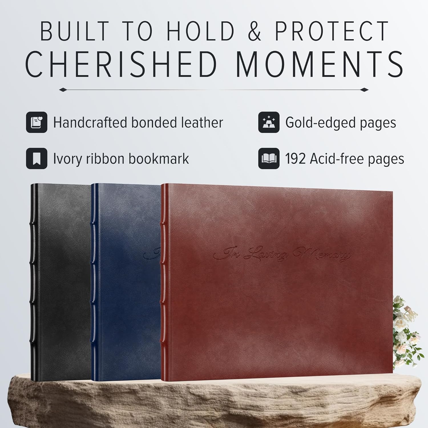 Gallery Leather Funeral Guest Book for Memorial Service and Celebration of Life with 192 Lined Pages - Hardcover, Bound Leather Guest Sign in Book - 7 x 9 - Acadia Black