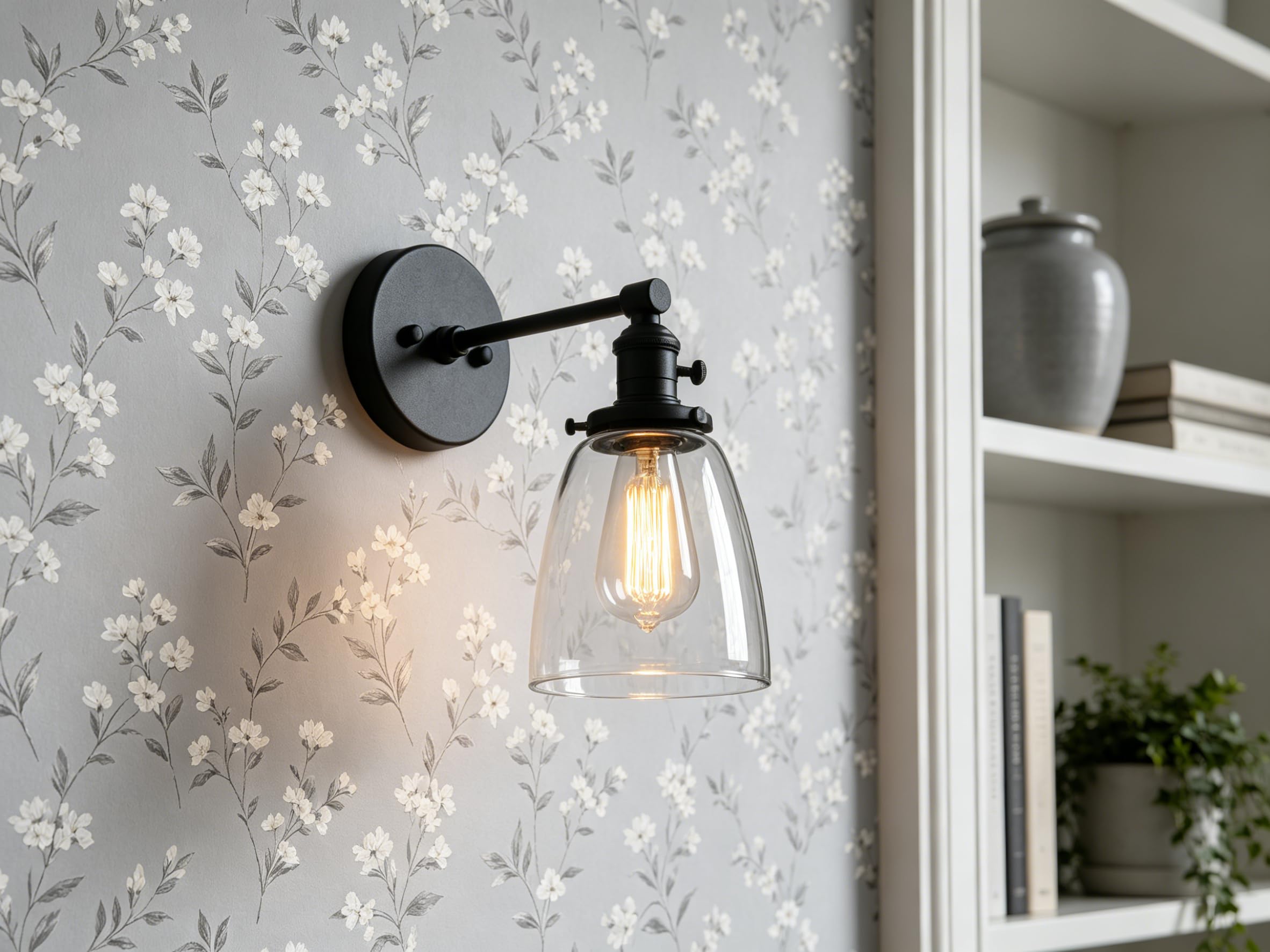 Phansthy Vintage Wandleuchte Moderne Wandlampe Deckenglocken klarglas Wandleuchten Wandbeleuchtung Industrie Loft-Wandlampe Wandbeleuchtung Küchenwandleuchte Spiegeleuchte(Schwarz Farbe)