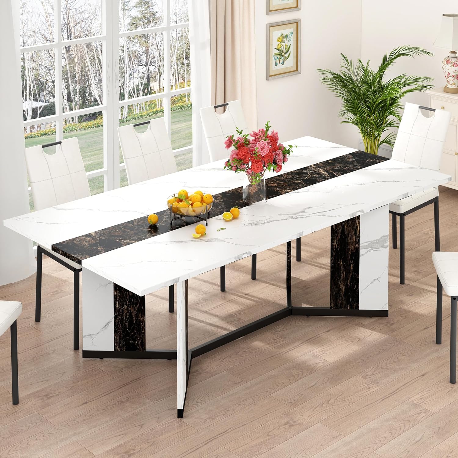 7-Piece Dining Table Set for 4 6 People, 71″ Large Long