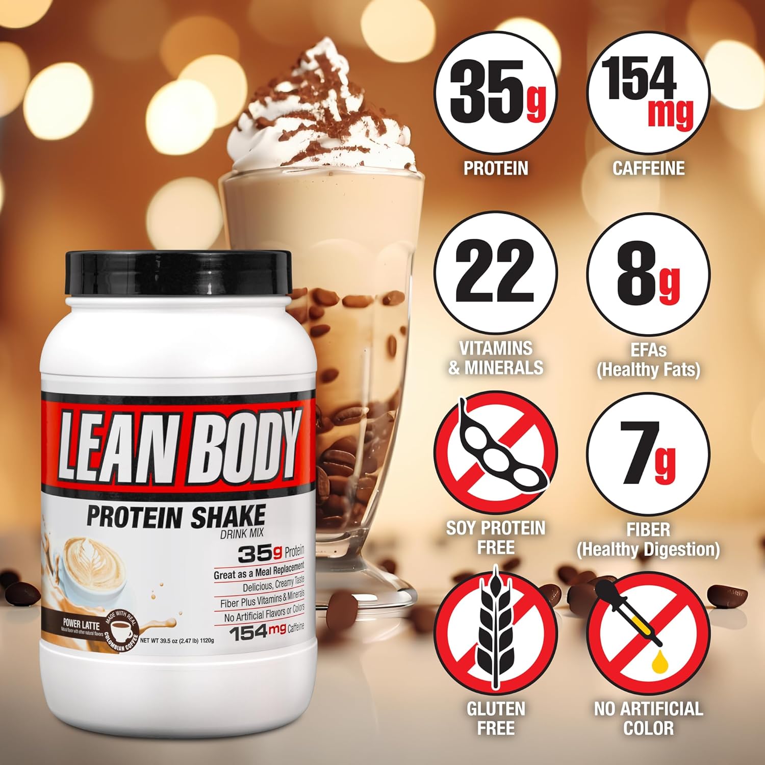 Labrada Lean Body MRP with Premium Columbia Coffee (154mg of Caffeine), Power Latte, 2.47LB Tub