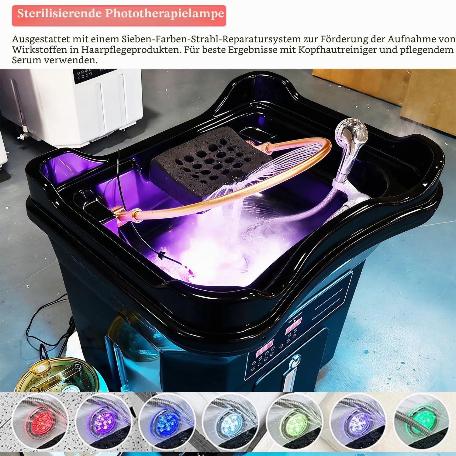 Head Spa Waschbecken, Haarwaschbecken mit 60L Wassertank + 20L Abwassertank, Mobiles Waschbecken, Friseurwaschbecken, inklusive Dampfbegaser, für Kopf Head Spa und Friseursalons, Schwarz