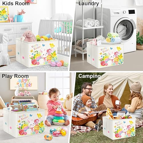 Miniatura 7 de Clastyle Cesta de Pascua grande para niños y niñas, huevos de Pascua, conejito, cesta de regalo, libro vacío, organizador de pecho, ropa, toalla