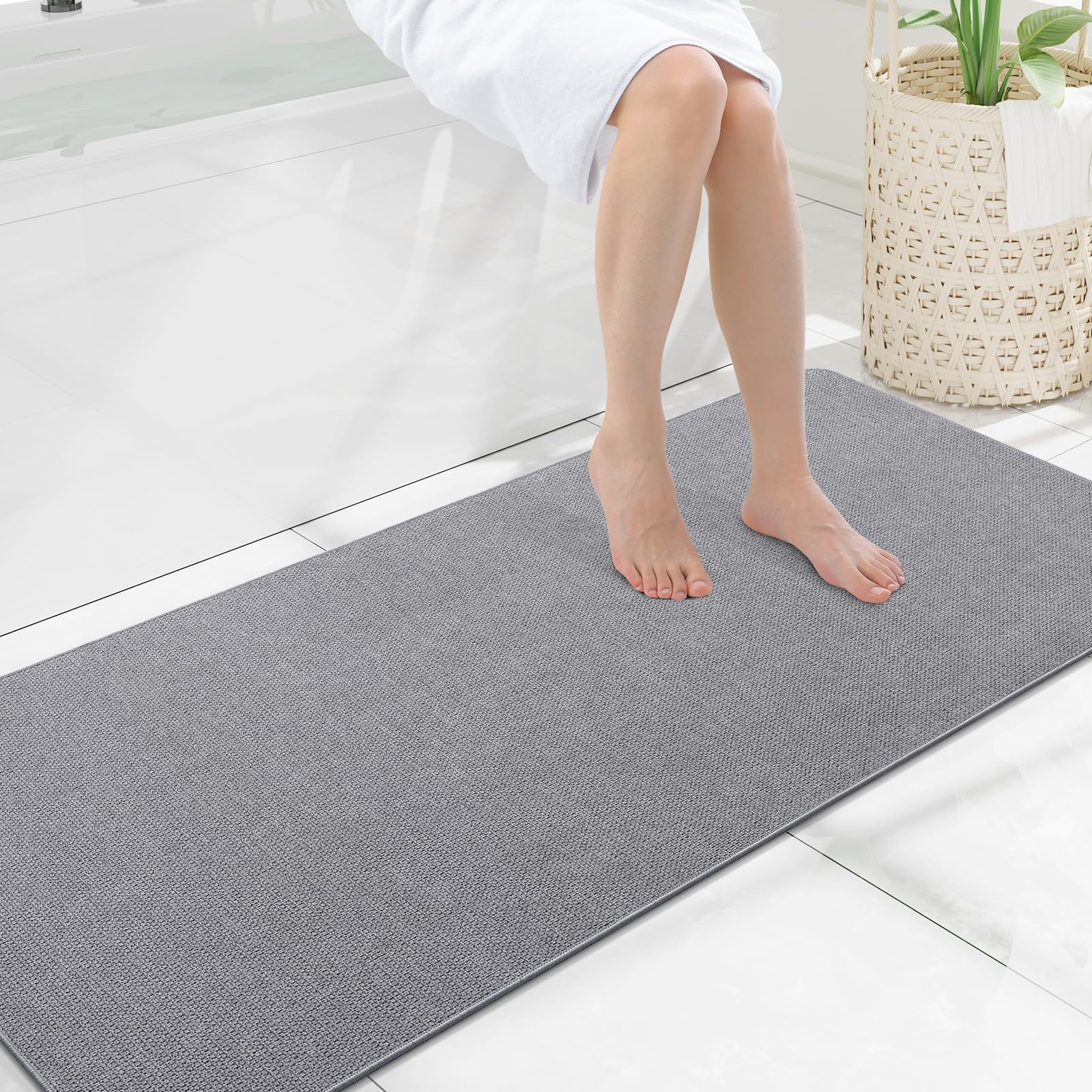 Smiry Ultra Thin Bath Mat 59x20, Non Slip Rubber Washable Bathroom Rugs