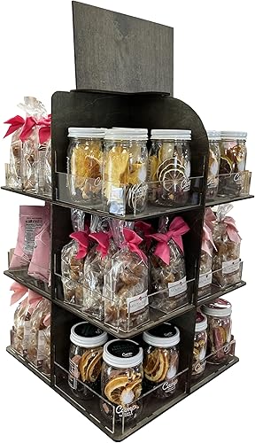 Soporte de exhibición giratorio de 4 lados versátil para dulces, aperitivos, mermeladas, productos y más - Ideal para ferias artesanales, mercados