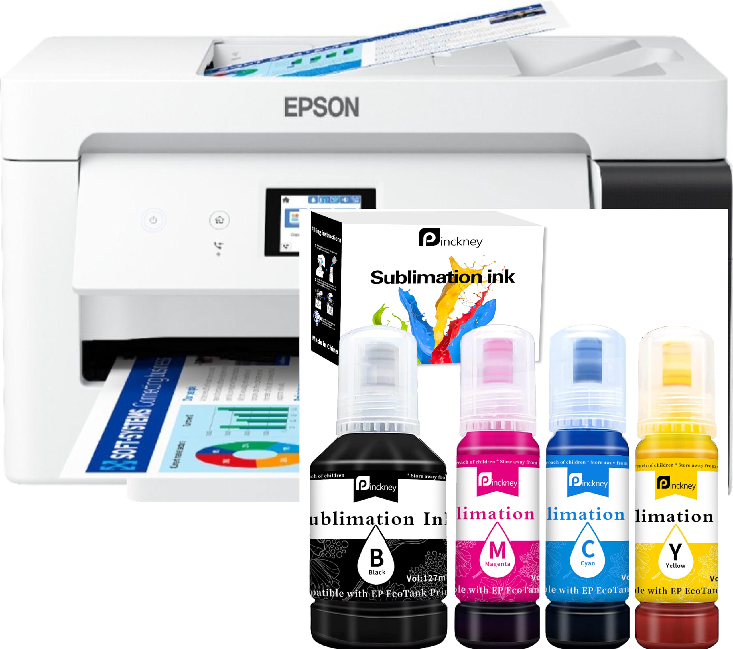 Pinckney Cartridge-Free Super-Tank Printer with Sublimation Ink Bundle 13x19