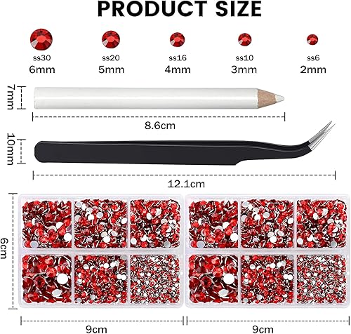 Miniatura 4 de 10000 diamantes de imitación rojos para manualidades, zapatos, ropa, diamantes de imitación Siam con parte trasera plana de 23450.236 in para uñas,