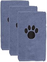 Vista 12 de Bone Dry Pet Drying Collection - Juego de toallas de microfibra bordada para mascotas, 15 x 30, color gris con huella de pata negra, S, 3 piezas