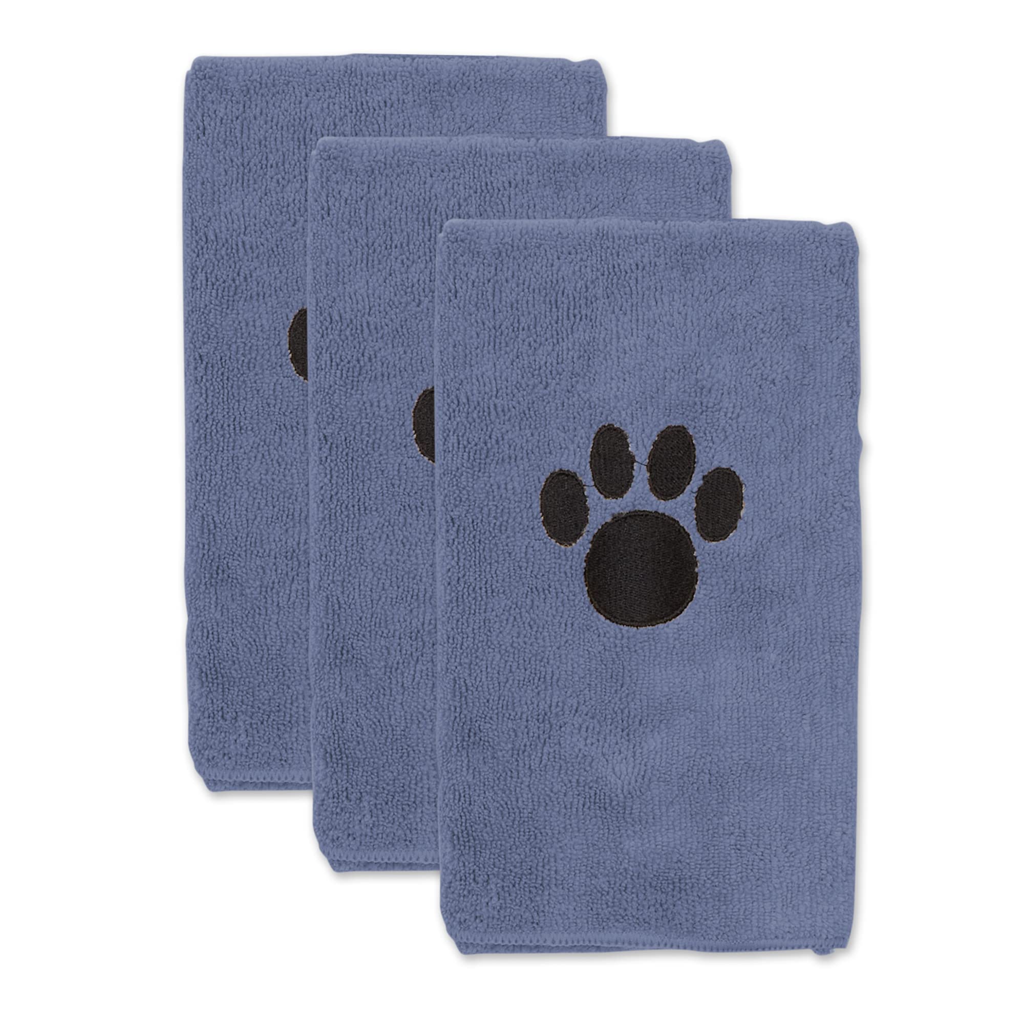 Bone Dry Pet Grooming, Embroidered Microfiber Towel Drying Collection, 15x30, Stonewash Blue