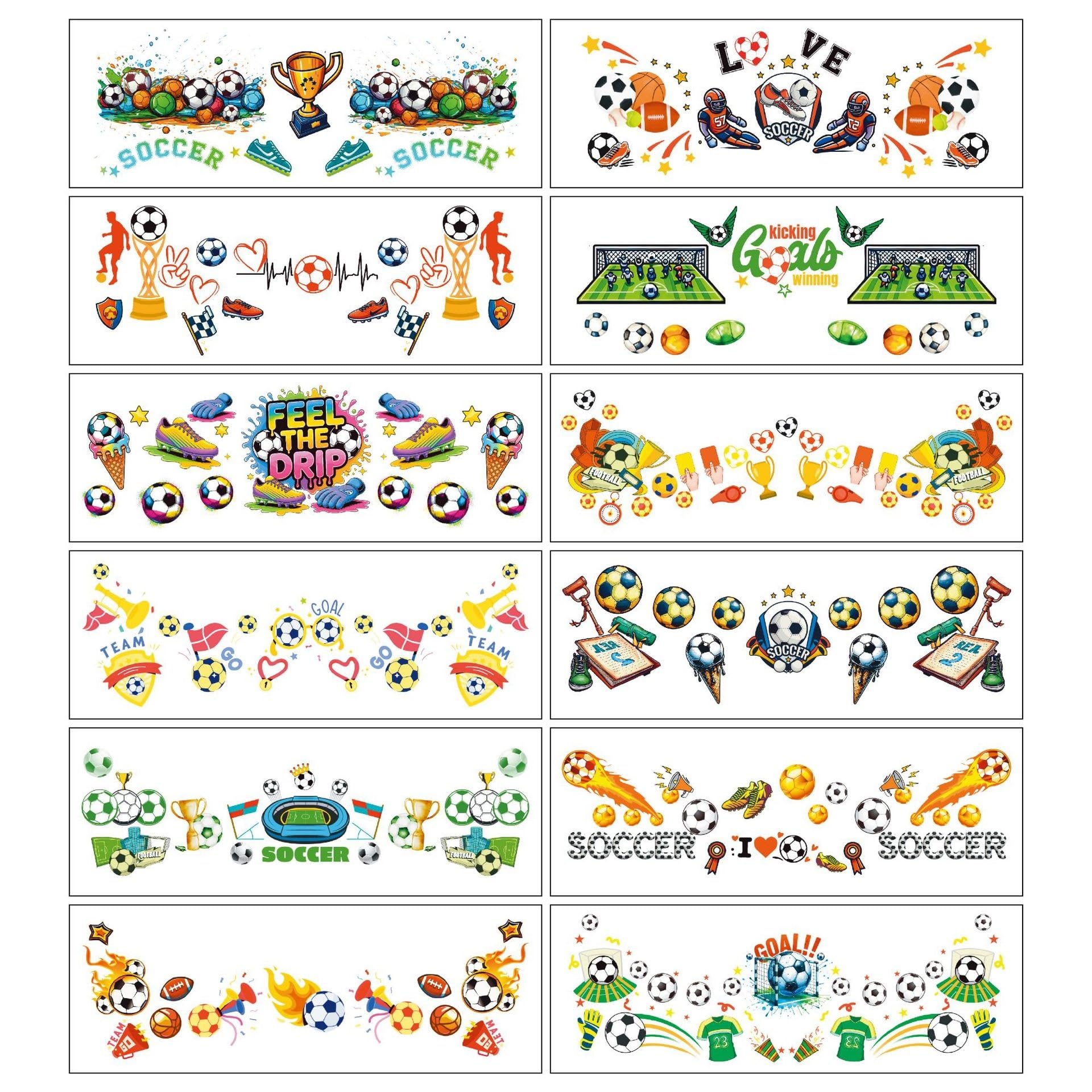 12 Sheets Soccer Ball Temporary Tattoos - Fun Party Accessories for Soccer Lovers(12sheet-B)