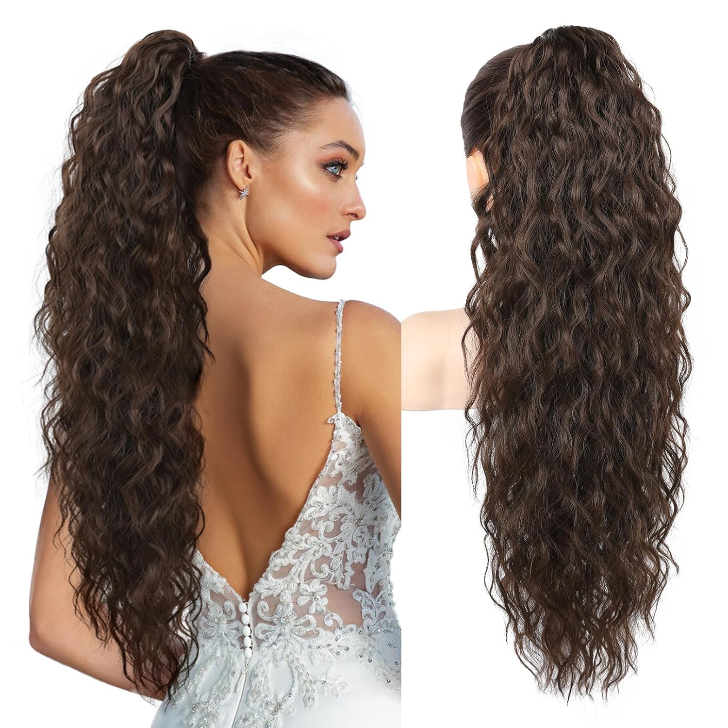 REECHO Ponytail Extension 30″ Long Claw Clip Ponytail Extension Curly Wavy Pony Tails Hair Extensions Clip in Synthetic Hairpiece for Women, Dark Chocolate Brown REECHO Ponytail Extension 30″ Long Claw Clip Ponytail Extension Curly Wavy Pony Tails Hair Extensions Clip in Synthetic Hairpiece for Women, Dark Chocolate Brown