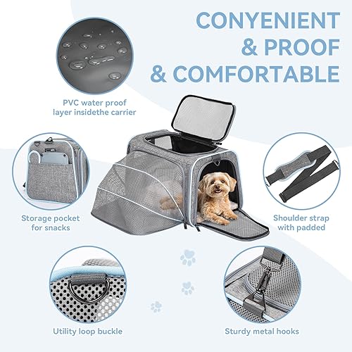 Vista 6 de Petsfit transportador de perros expandible para viajes con colchoneta de lana, aprobado por la mayoría de las aerolíneas, transportador de mascotas