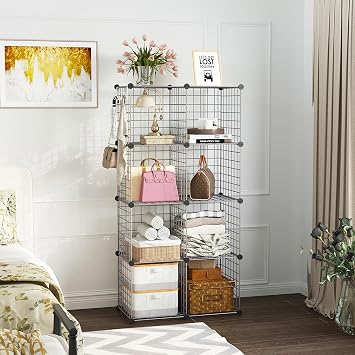C&AHOME Wire Cube Storage, 8 - Cube Organizer Metal C Grids, Modular Shelves Units, Closet Organizer, Ideal for Home, Office, Living Room, 24.8 L x 12.4 W x 48.4 H, Silver Gray UWCS3008G