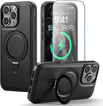 for iPhone 16 Pro Max Case with Stand Compatible Magsafe, Black