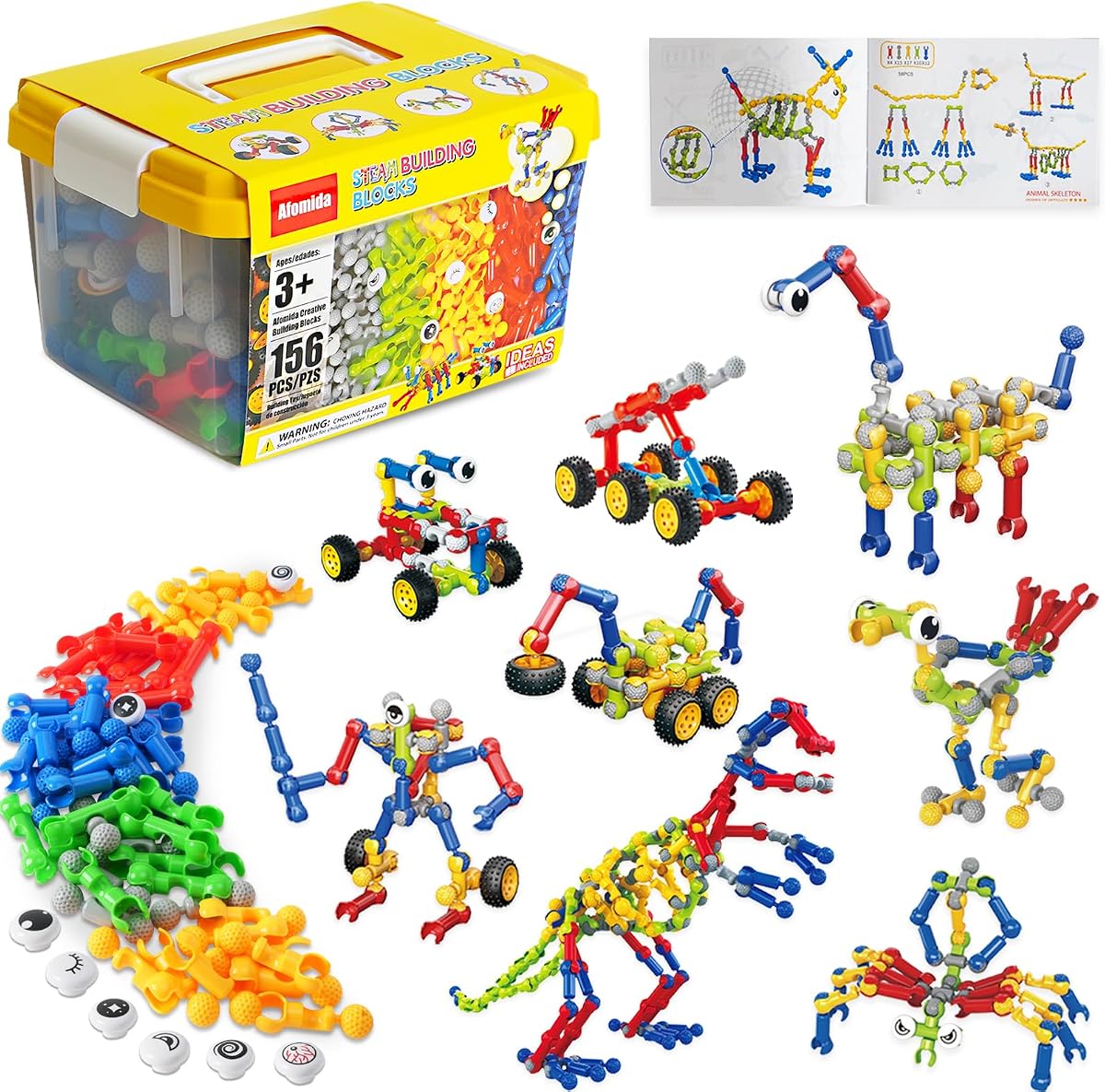 156 PIEZAS Juego de juguetes de bloques de construcción STEM para niños de 3 a 7 años, regalos de cumpleaños para niños