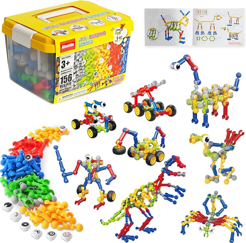 156 PIEZAS Juego de juguetes de bloques de construcción STEM para niños de 3 a 7 años, regalos de cumpleaños para niños