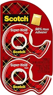 Scotch Super-Hold Tape, 2 Rolls, Transparent Finish, 50% More Adhesive, Trusted Favorite, 3/4 x 600 Inches, Dispensered (1...
