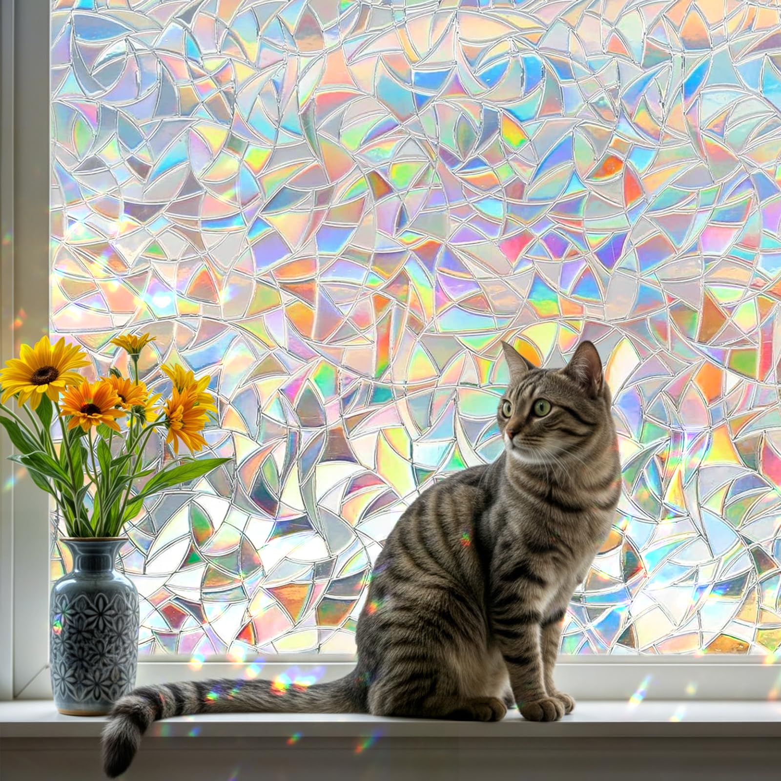 Window Privacy Film Static Cling - Stained Glass Decorative Film, Rainbow Sun Catcher, Non-Adhesive - View #8