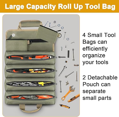 Miniatura 3 de Bolsa de herramientas enrollable, regalos para papá, relleno de calcetines de Navidad, organizador de almacenamiento de herramientas vacías,