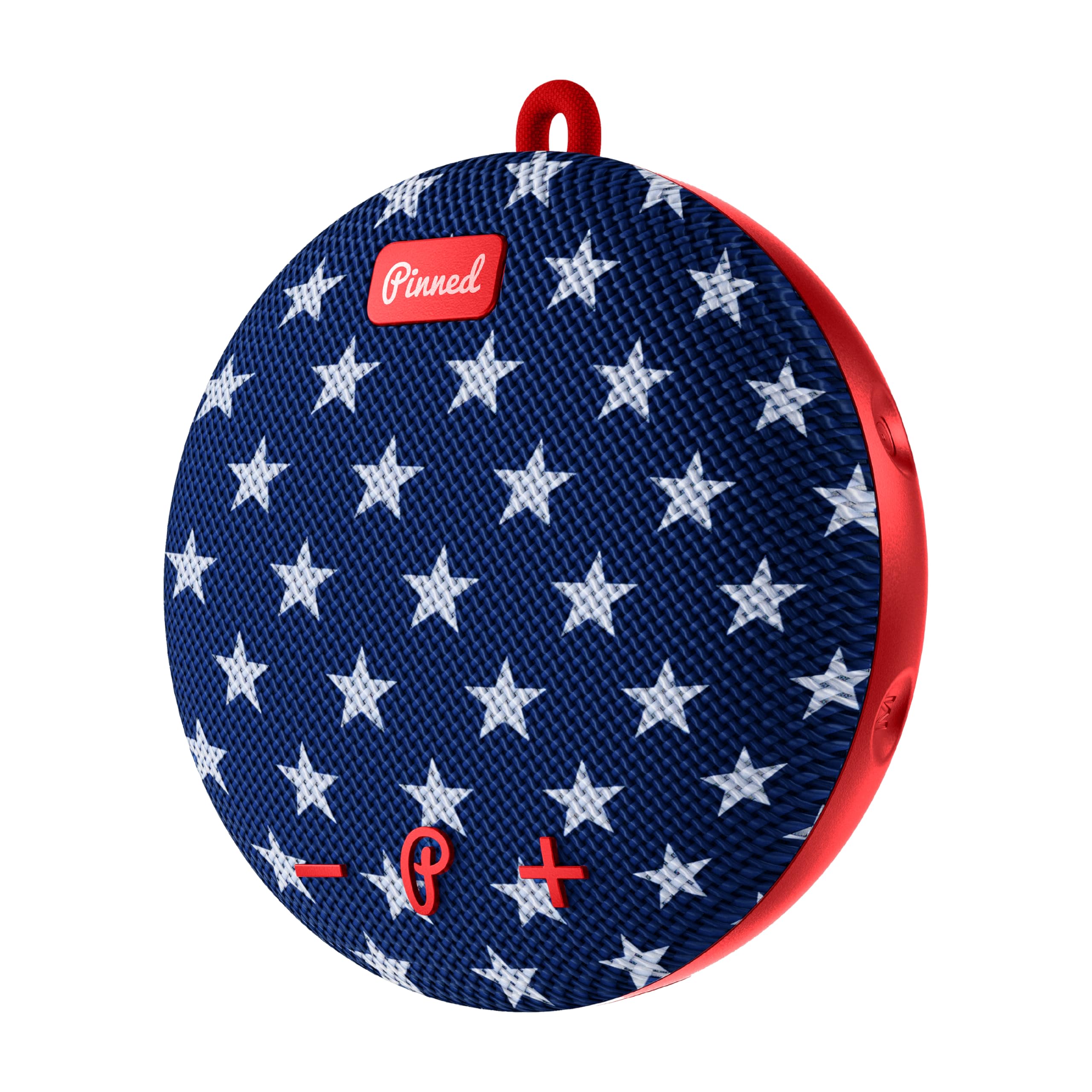 Pinned 2.0 Dart Speaker - USB-C Rechargeable, 10+ Hour Battery, IPX7 Waterproof, Bag Clip Carabiner - Portable Bluetooth Speakers - Magnetic Golf Cart Speakers Bluetooth, American Flag