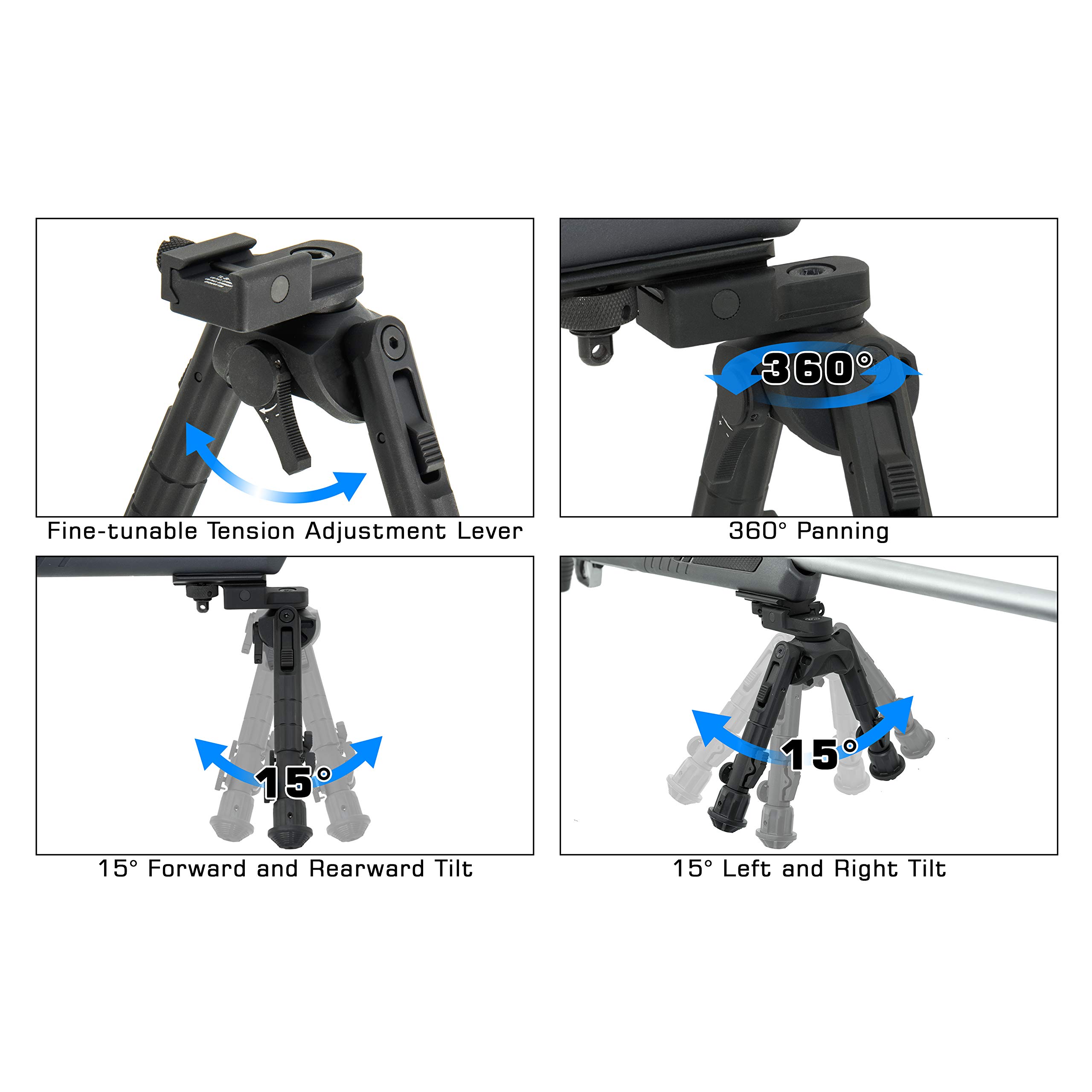 UTG Recon 360 TL Zweibeinstativ, 17,8 cm - 22,9 cm Mittelhöhe, Picatinny