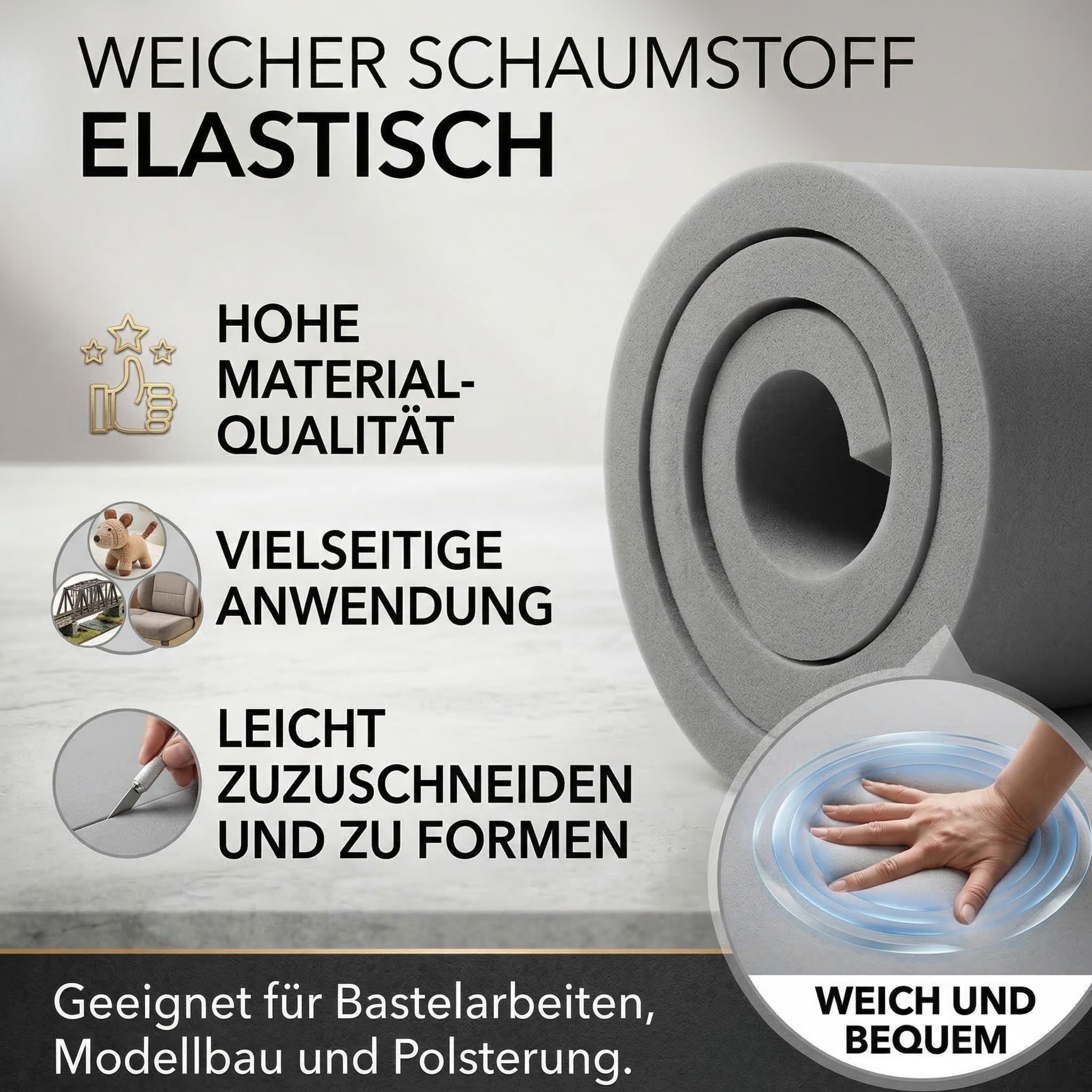 FORTIS POLSTER Schaumstoffplatte RG18/28 60 x 200 x 2 cm Polyurethan zuschneidbar Oeko-TEX Standard 100 EU