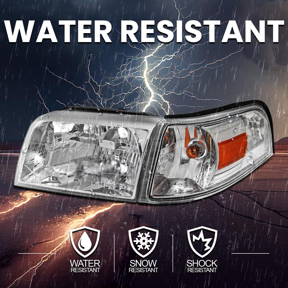 SPEC-D TUNING Chrome Headlights + Corner Lights Compatible with 2006-2011 Mercury Grand Marquis