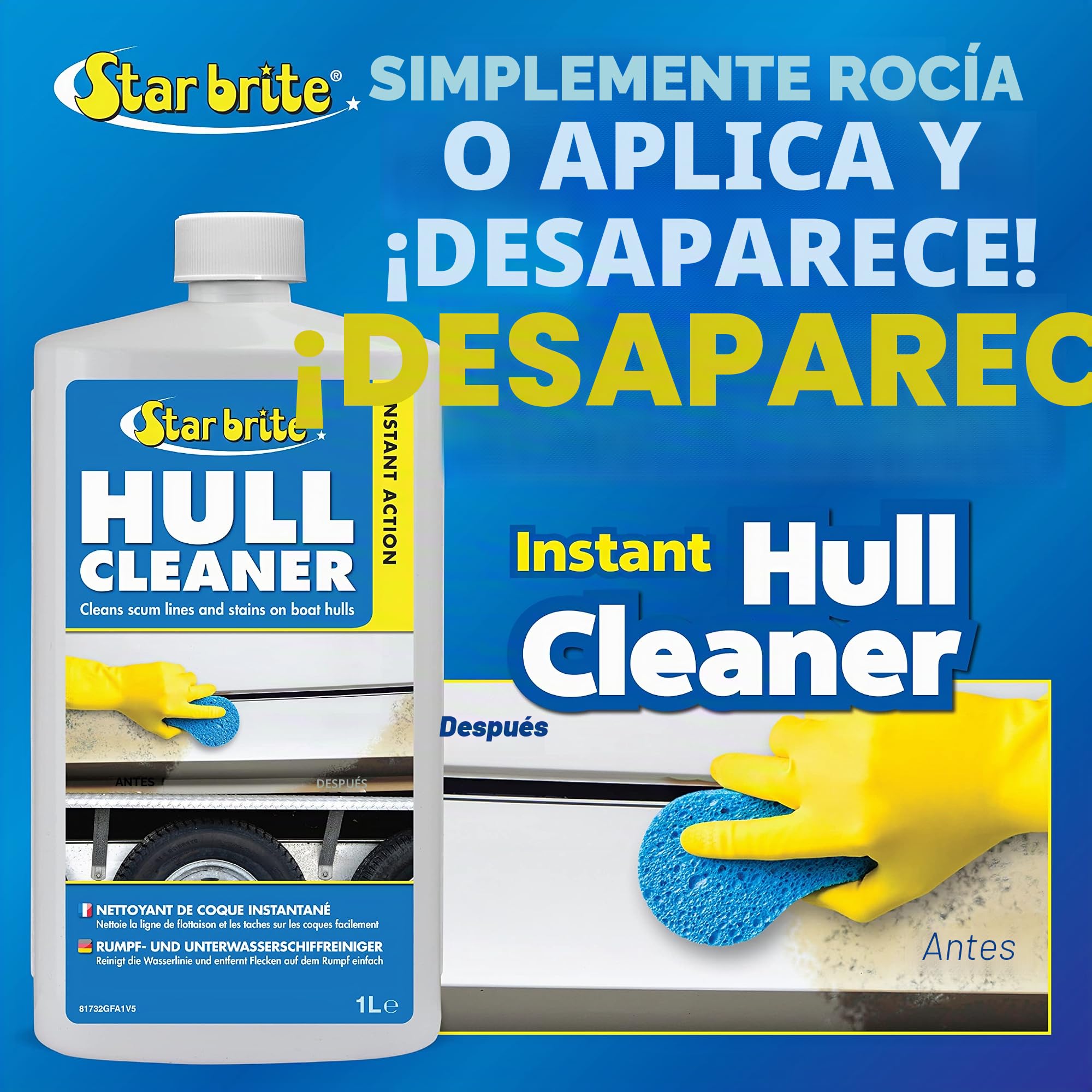 STAR BRITE Limpiador Instantáneo de Casco – Elimina fácilmente manchas, líneas de suciedad y mugre en cascos de barco, polyester, plástico y superficies pintadas – Fórmula de aplicar y enjuagar