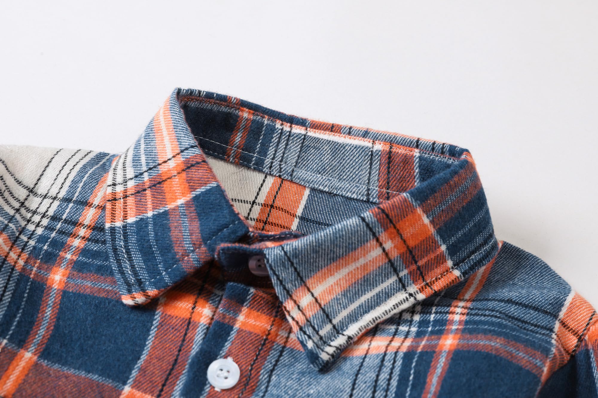 Cromoncent Camisa de manga larga de franela a cuadros con botones para hombre, Azul Naranja, 4-5 años
