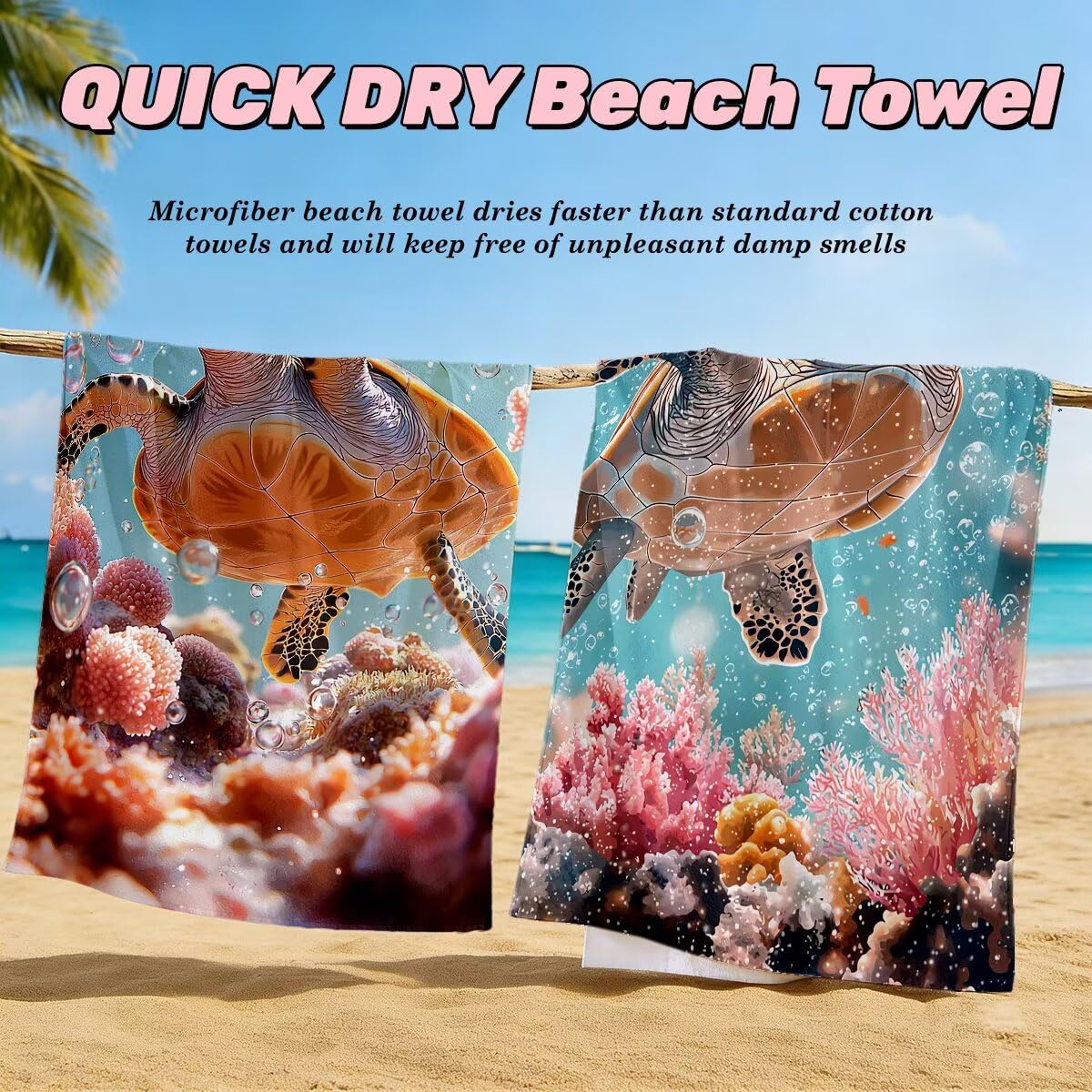 Ręcznik plażowy z mikrofibry, zestaw 2 dużych ręczników kąpielowych 100x220 cm, szybkoschnący ręcznik kąpielowy z żółwiem morskim, ręczniki plażowe, delikatne ręczniki z mikrofibry Sport-5150