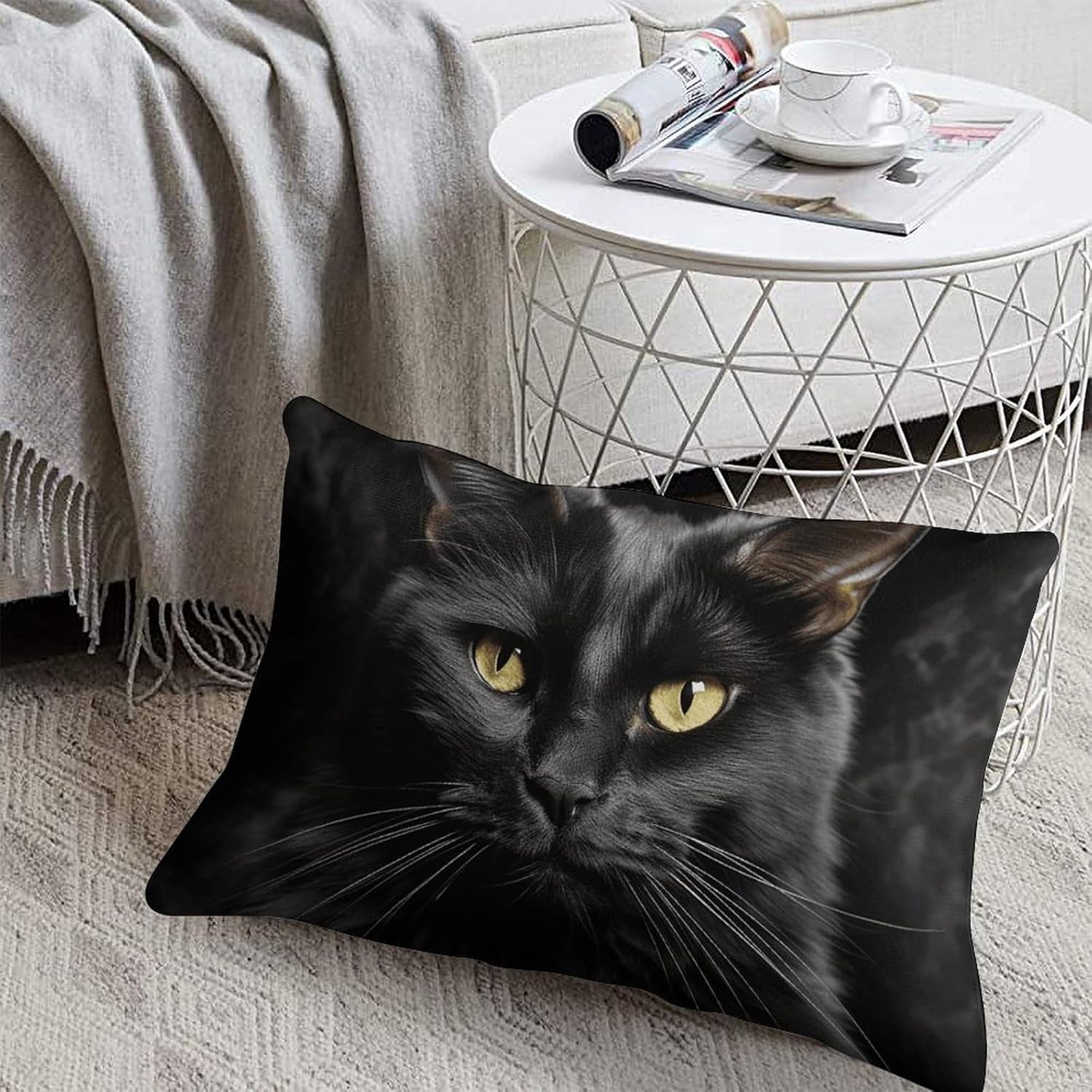 A Black Cat on A Black Background Pillow Cases Queen Size Set of 1 Soft Comfortable Throw Pillows Covers Decorative Pillowcase with Zipper Bed Cushion Covers for Couch Sofa Bedroom 8"x12"