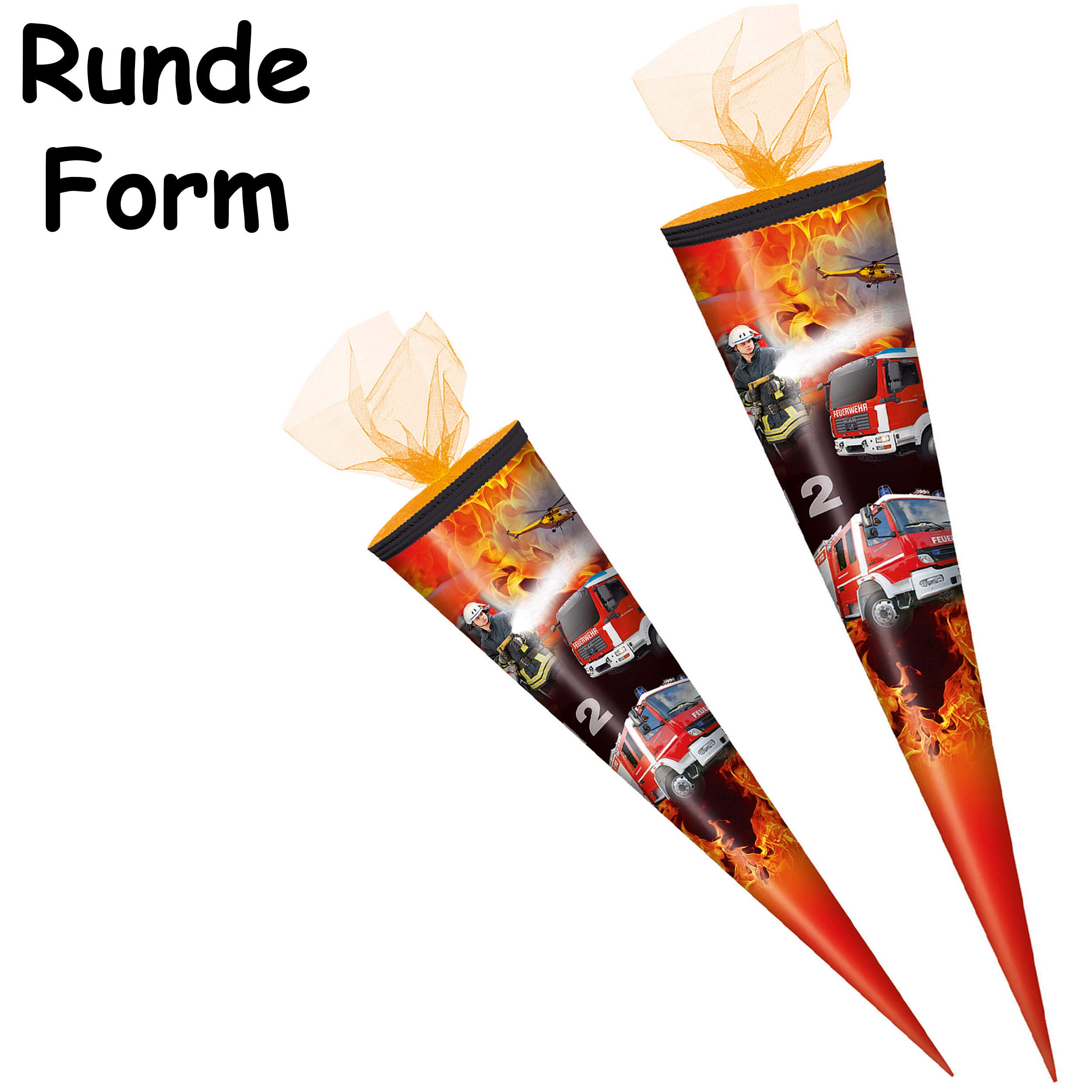 alles-meine.de GmbH Set - Schultüte - mit 3D Glitzer - Effekt ! + 5 kleine Zuckertüten - Feuerwehr - Feuerwehrmann & Feuerwehrauto - 50-85 cm - Größe wählbar - rund - incl...