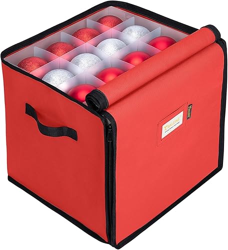 BALEINE Caja de almacenamiento de adornos navideños con divisores, contenedor de almacenamiento de adornos navideños de alta calidad para Rojo