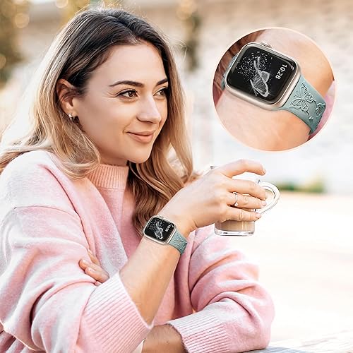 Miniatura 4 de Correa de silicona suave grabada con diseño floral y mariposa compatible con Apple Watch de 1.73, 1.77, 1.65 y 1.73 pulgadas, correas de silicona