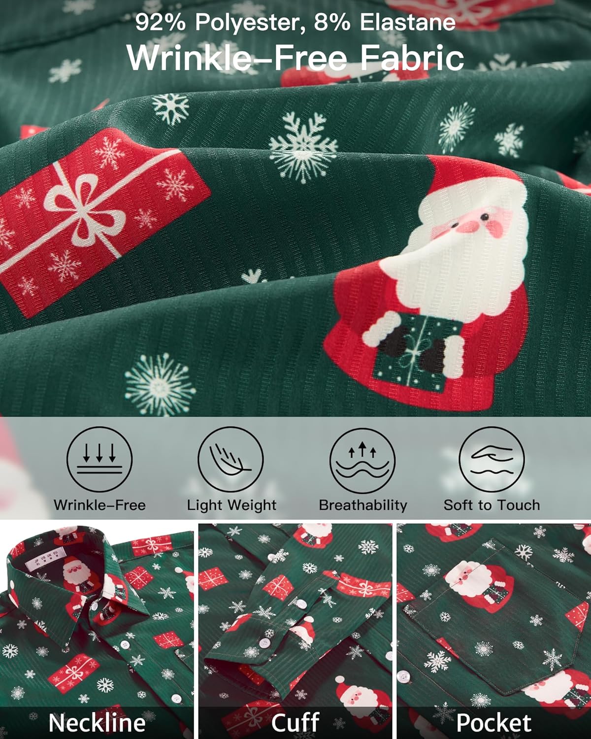 BOJIN Men's Dress Wrinkle-Free Floral Hawaiian Long Sleeve Flower Printed Casual Button Down Shirts with Pocket - Image 5