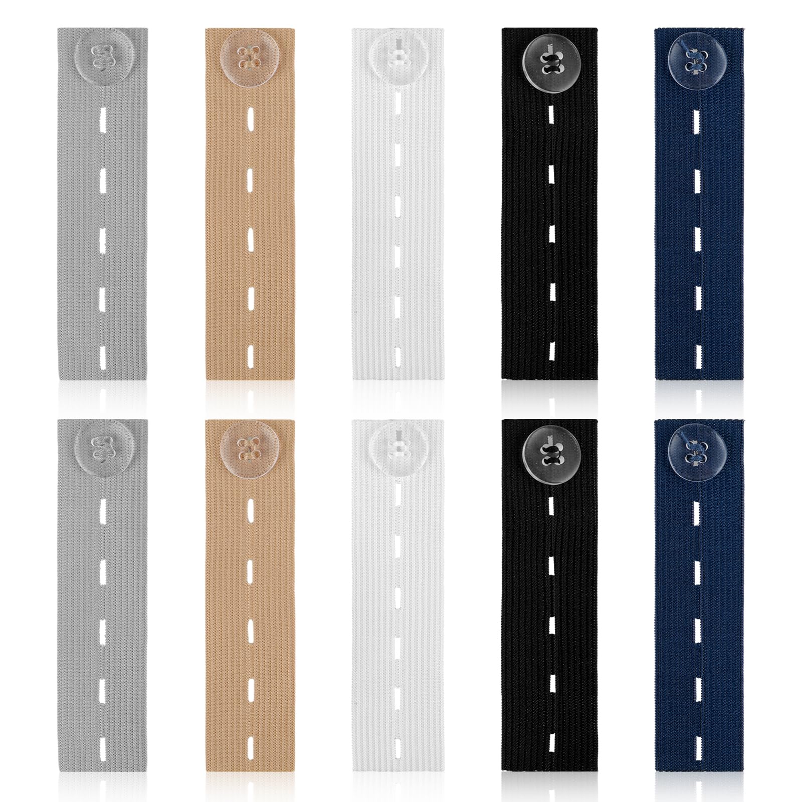 Prasacco 10 Pieces Elastic Button Extender, Waist Extenders for Pants Adjustable Waistband Expanders for Men Women Jeans Pants Button Extender for Jeans Pants Trousers(black/white/khaki/blue/gray)