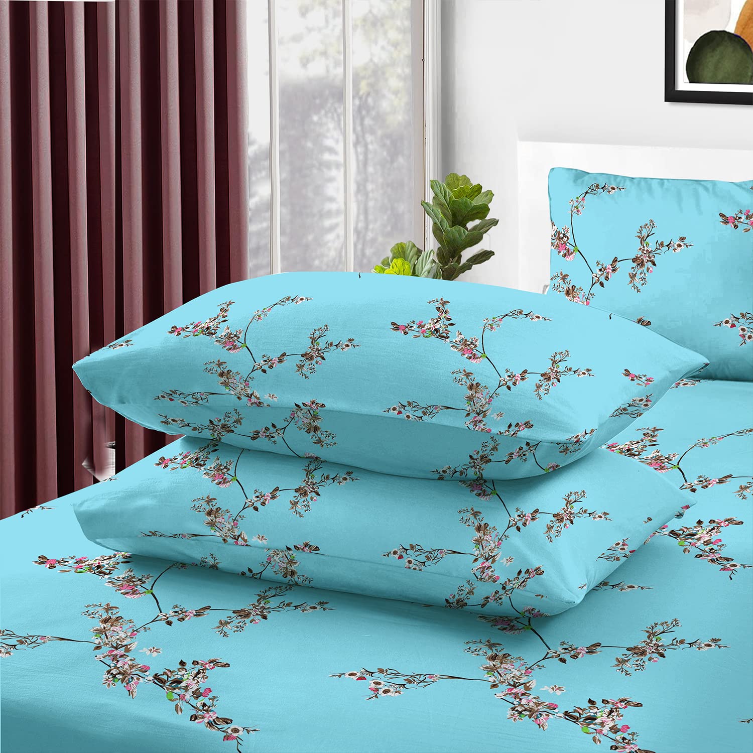 RAYBedding Printed Pillow Cases 2 Pack 100% Egyptian Cotton Floral Pattern 400 Thread Count Pack of 2 Pillow Cases — image 1