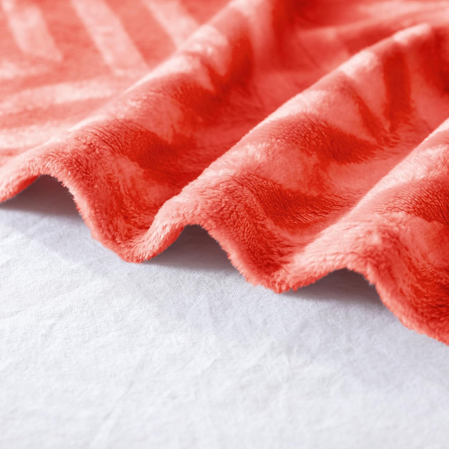 Whale Flotilla Flannel Fleece Throw Blanket for Couch Sofa Bed, Lightweight Breathable Soft Throws Plush Fluffy Chevron Design Decorative Blankets for All Season, 50x60 Inch, Coral - Image 6