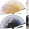 OMyTea Folding Hand Fans for Women - Chinese Japanese Vintage Bamboo Silk Fans - for Hot Flash, EDM, Music Festival, Party, Dance, Performance, Decoration, Wedding, Gift Gray & Brown Sakura