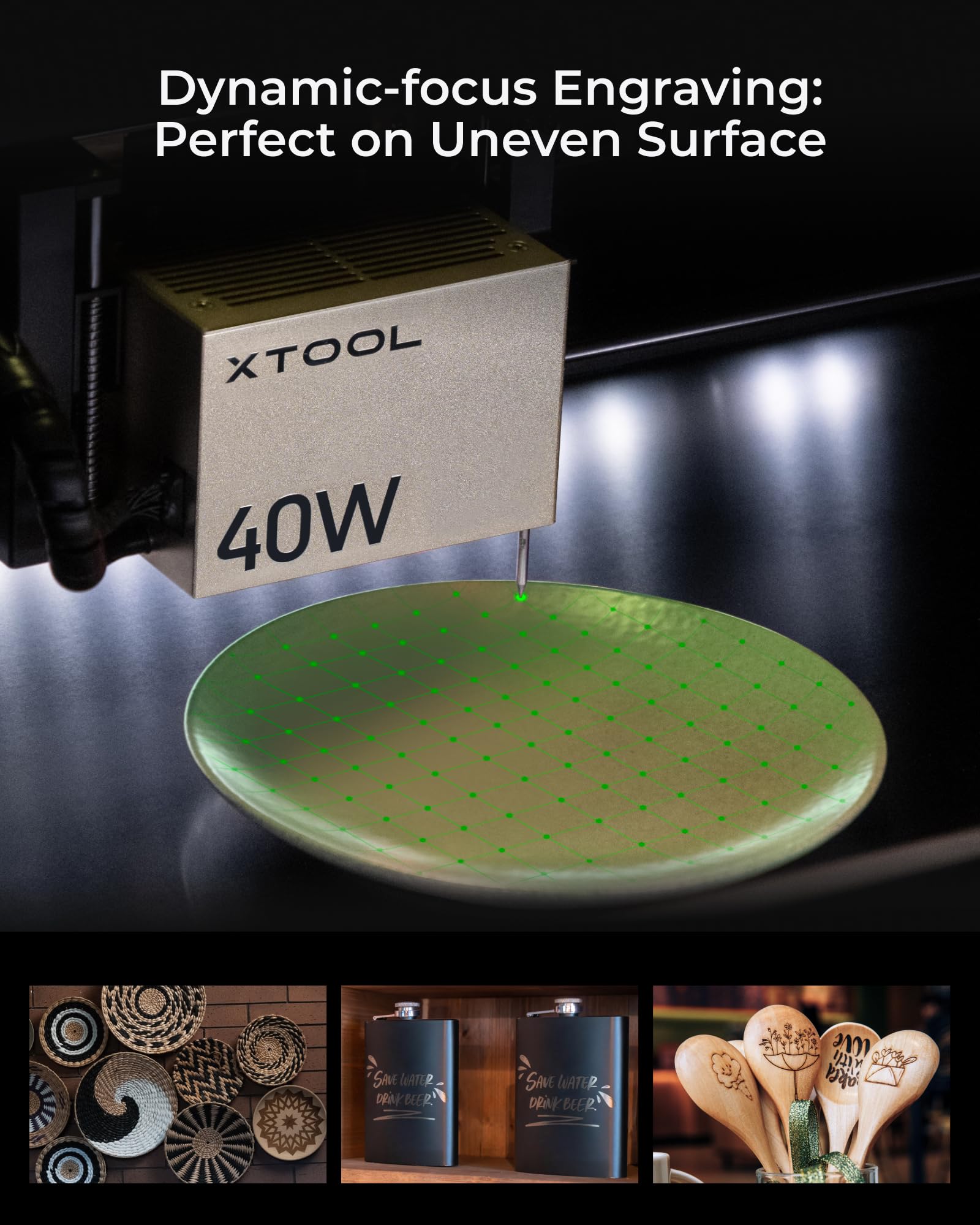 xTool S1 40W Incisore Laser Basic Kit con Aisst Aria Intelligente e Pannello a Nido d'Ape, Velocità 600 mm/s, Fuoco Automatico, Blocco Fumo, 498 * 330mm per Metallo, Legno, Acrilico, Tumbler (Nero)